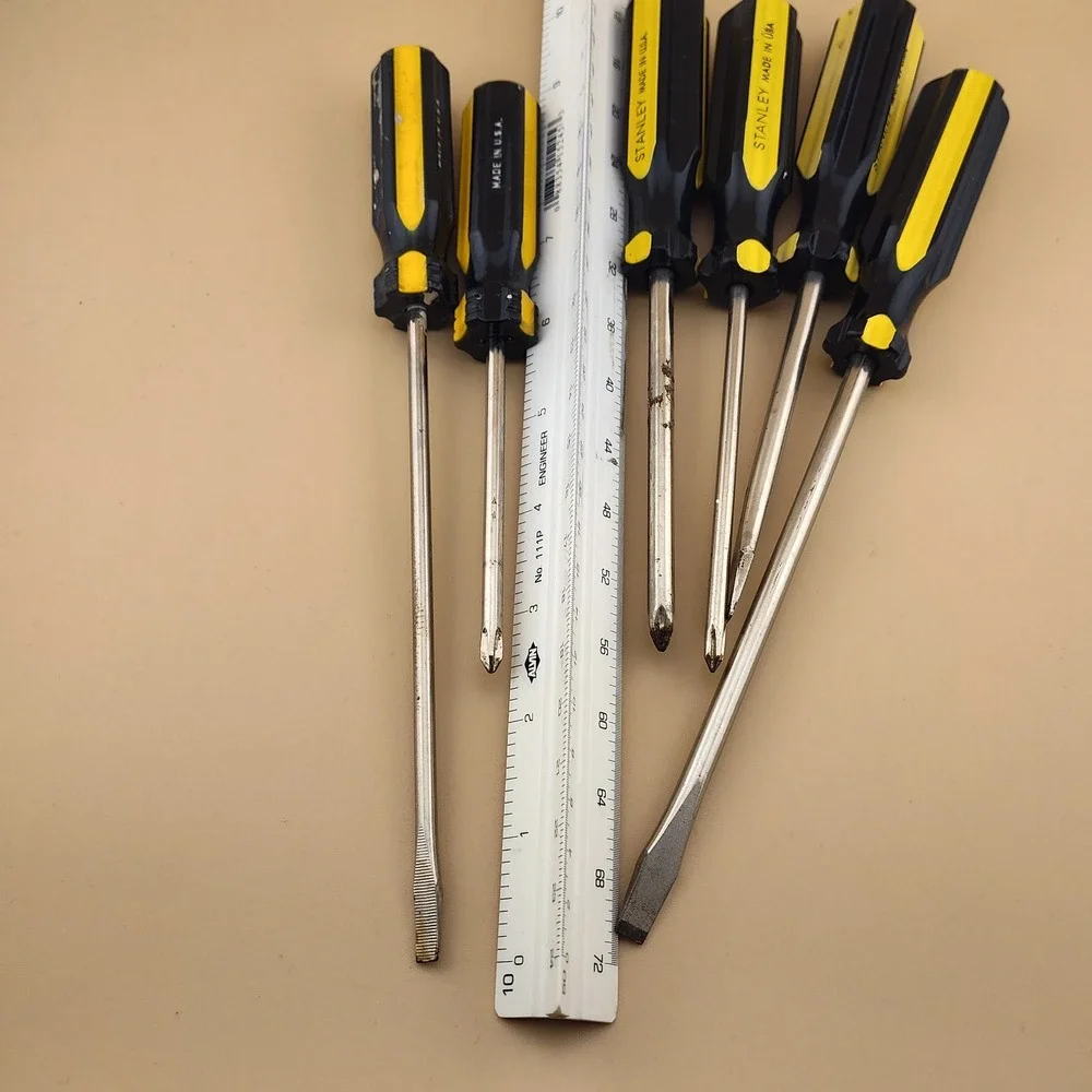 Stanley no brand Made in USA screwdriver lot of 6 flathead phillips yellow black